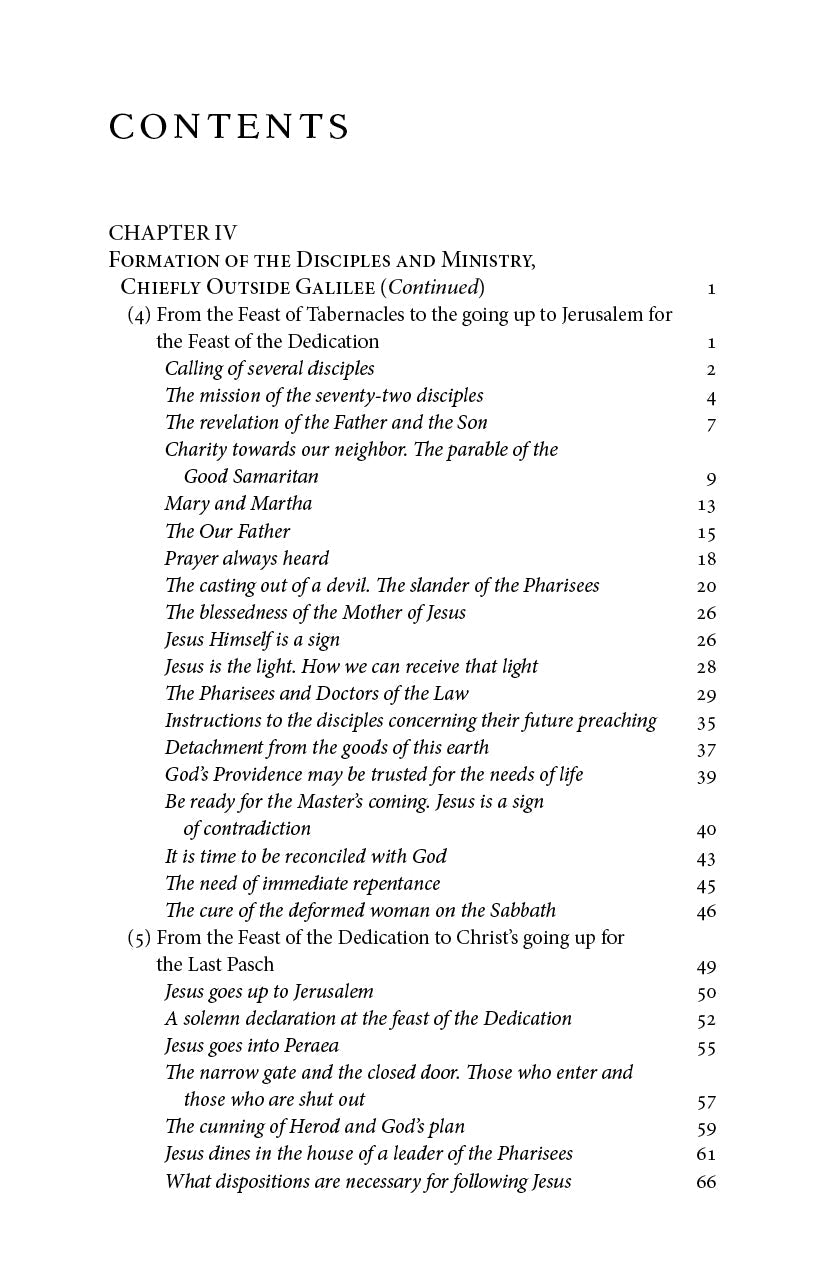 Religious book contents page listing chapter IV and sections for formation and disciples