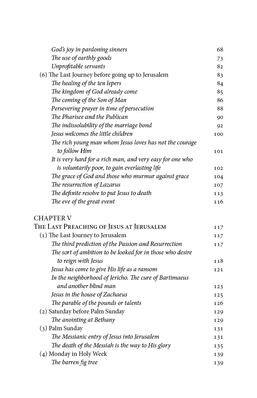 Religious book contents page continuing numbered sections and chapter V headings