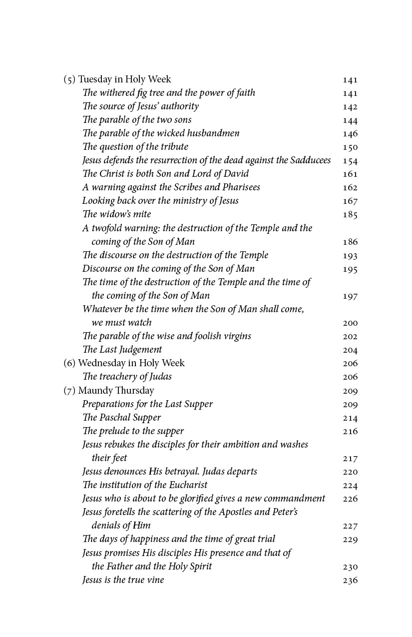 Religious book contents page listing additional numbered subsections and titles
