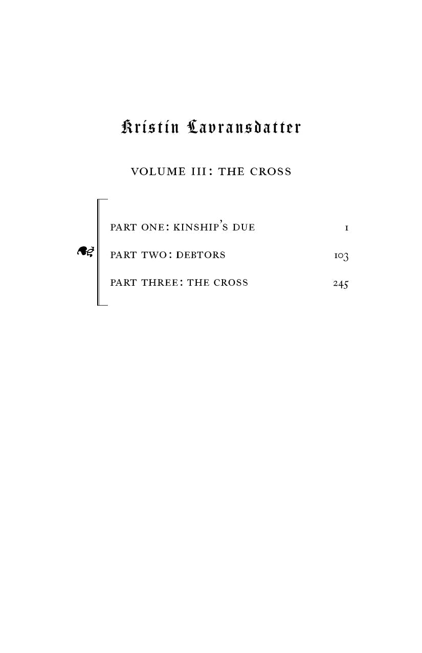 Contents page for Volume III: The Cross listing parts and page numbers