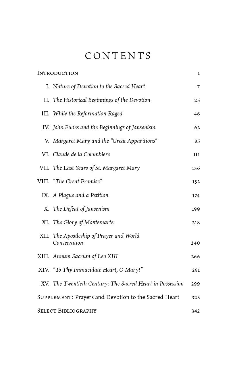 Book contents page with numbered chapter list and section headings