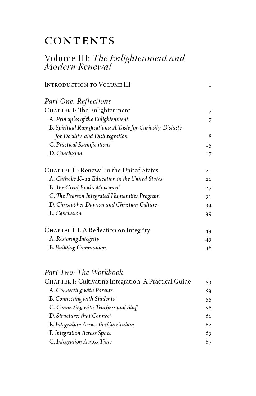 Contents page listing Volume III chapters: The Enlightenment and Modern Renewal