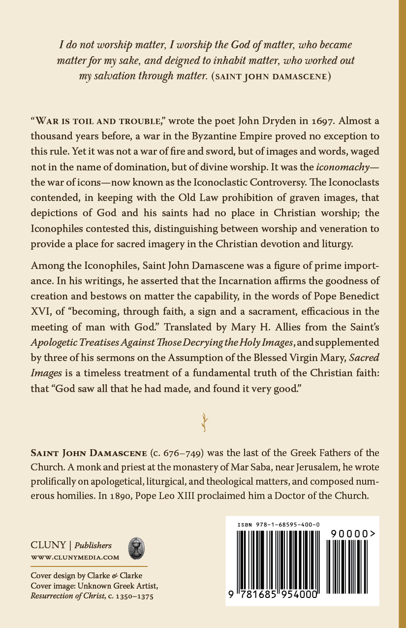 Sacred Images back cover with author text, barcode, and publisher details