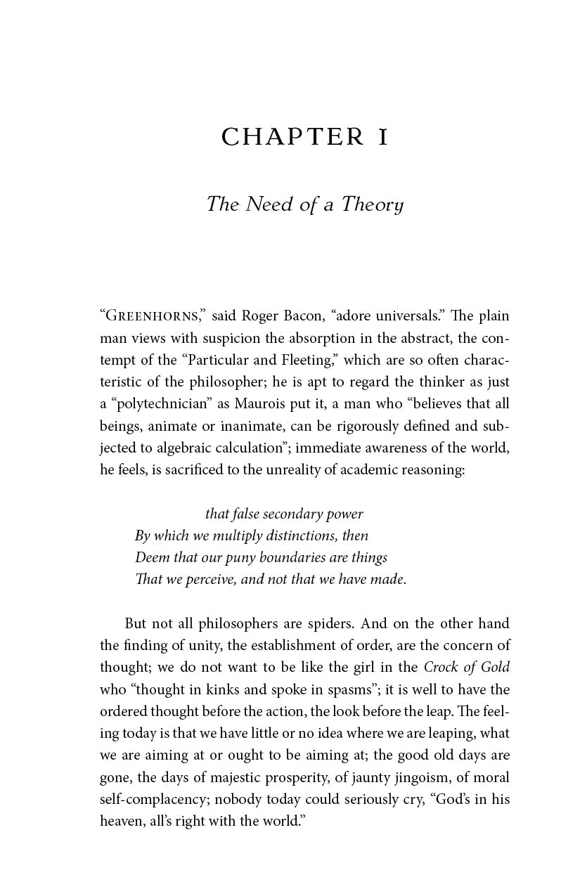 Book chapter page showing CHAPTER I and The Need of a Theory