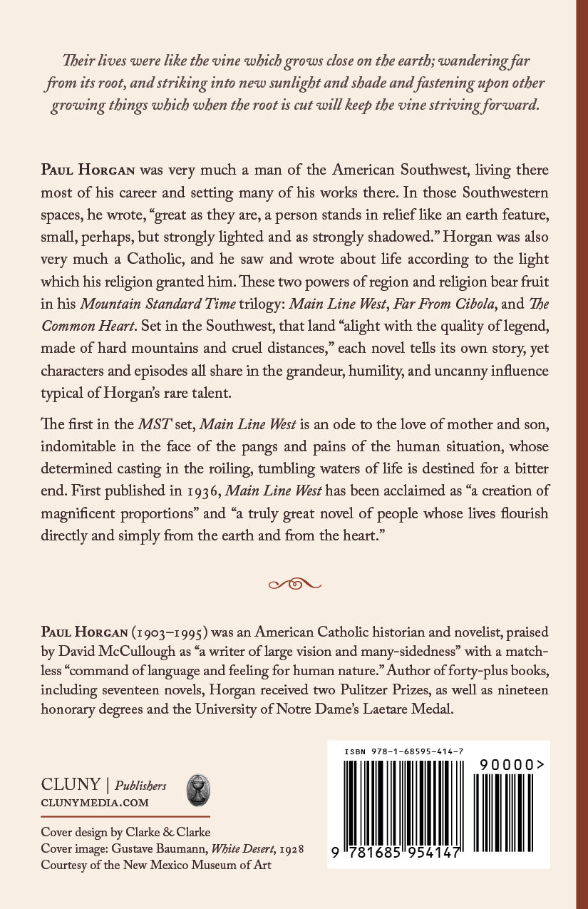 Novel back cover with synopsis text, Paul Horgan name, and barcode