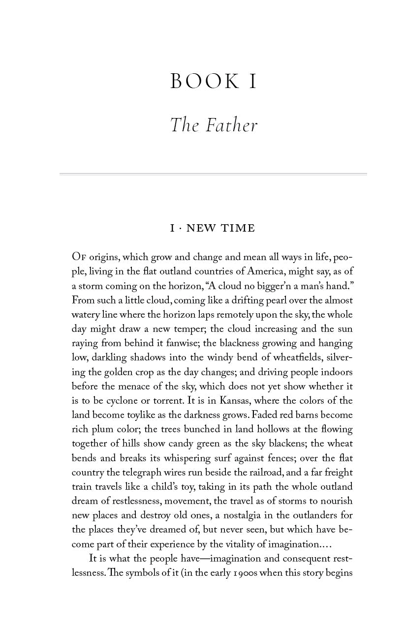 Interior book page titled Book 1: The Father with paragraph text
