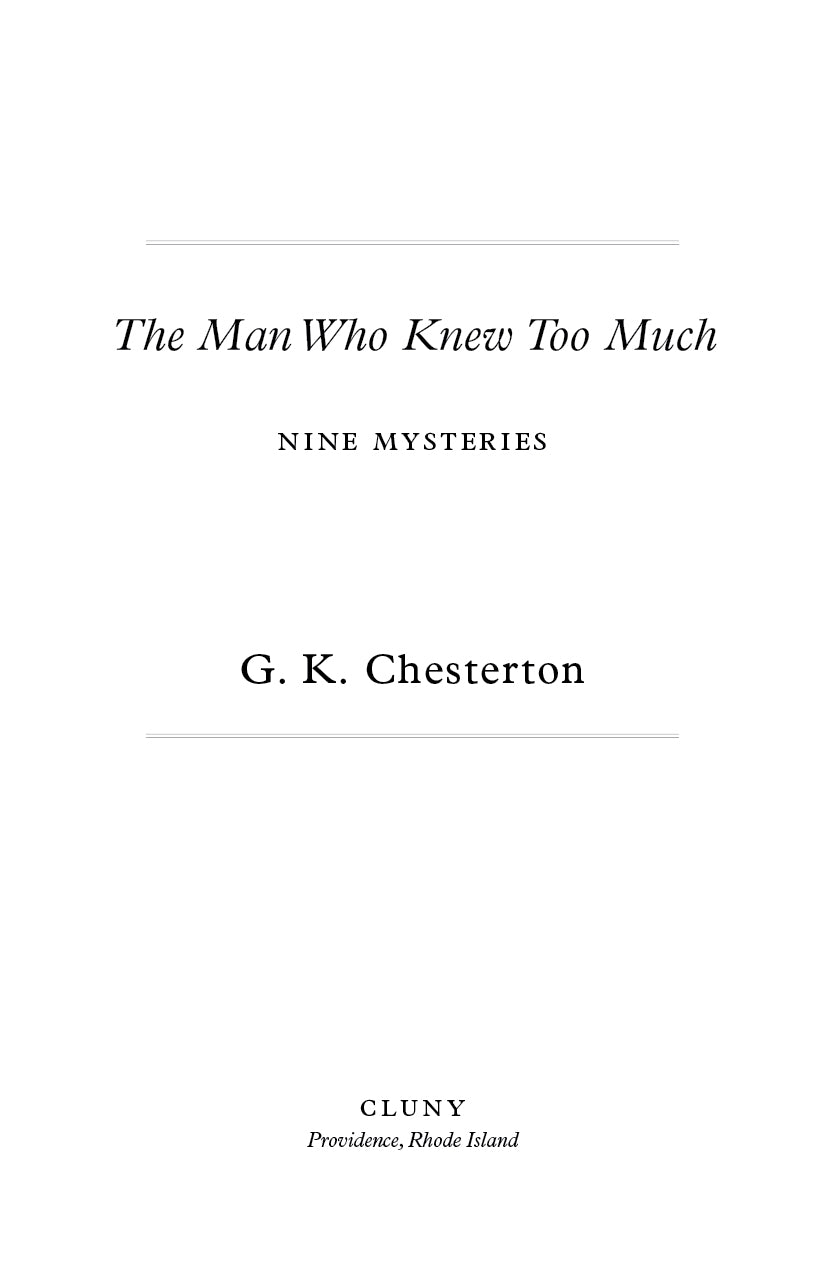 Title page with The Man Who Knew Too Much, Nine Mysteries, and G. K. Chesterton