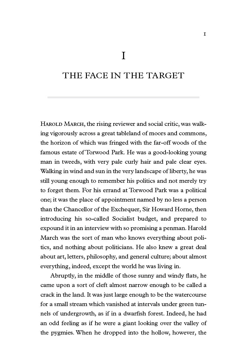 Book page titled "The Face in the Target" with paragraphs of printed text