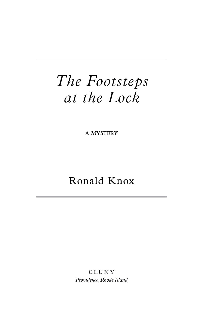 Book title page with "The Footsteps at the Lock" and author name Ronald Knox