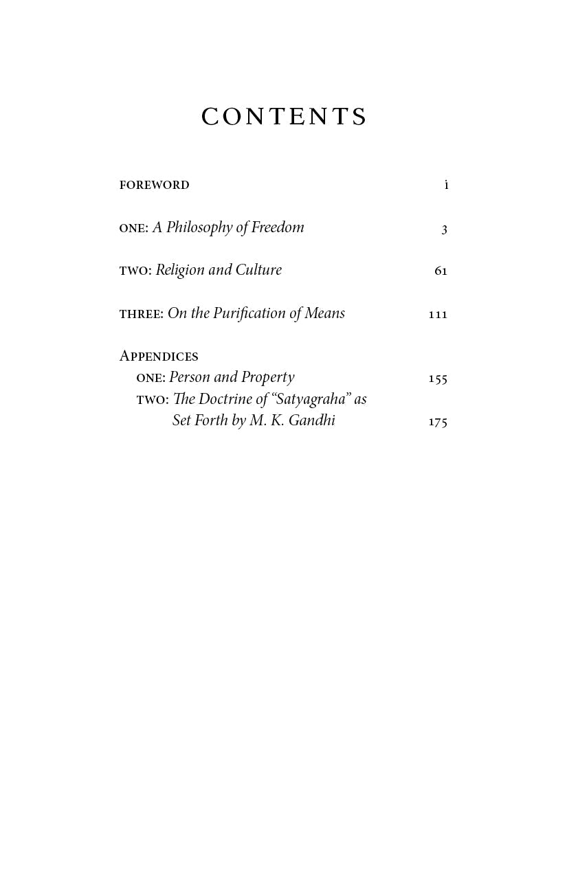Freedom in the Modern World contents page listing chapters and page numbers
