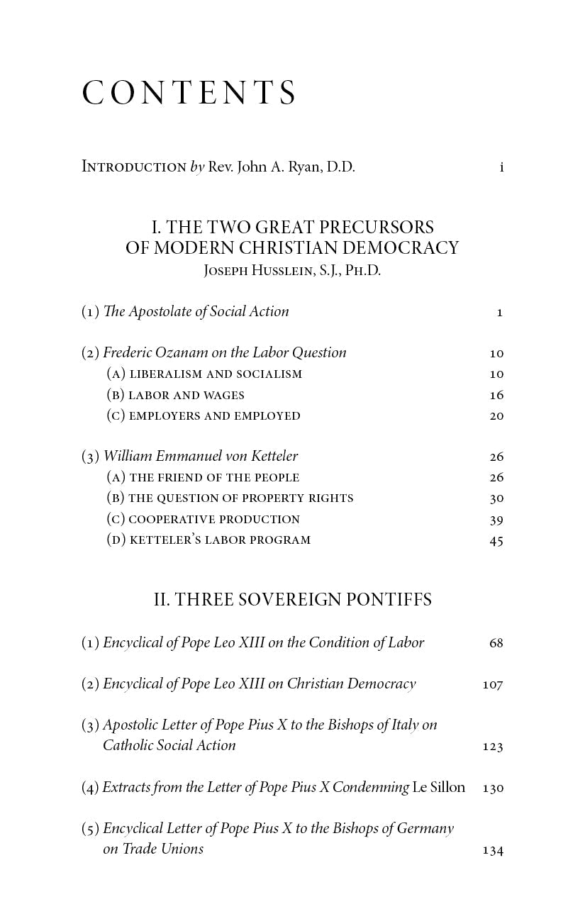 Book contents page listing sections and page numbers in small serif type