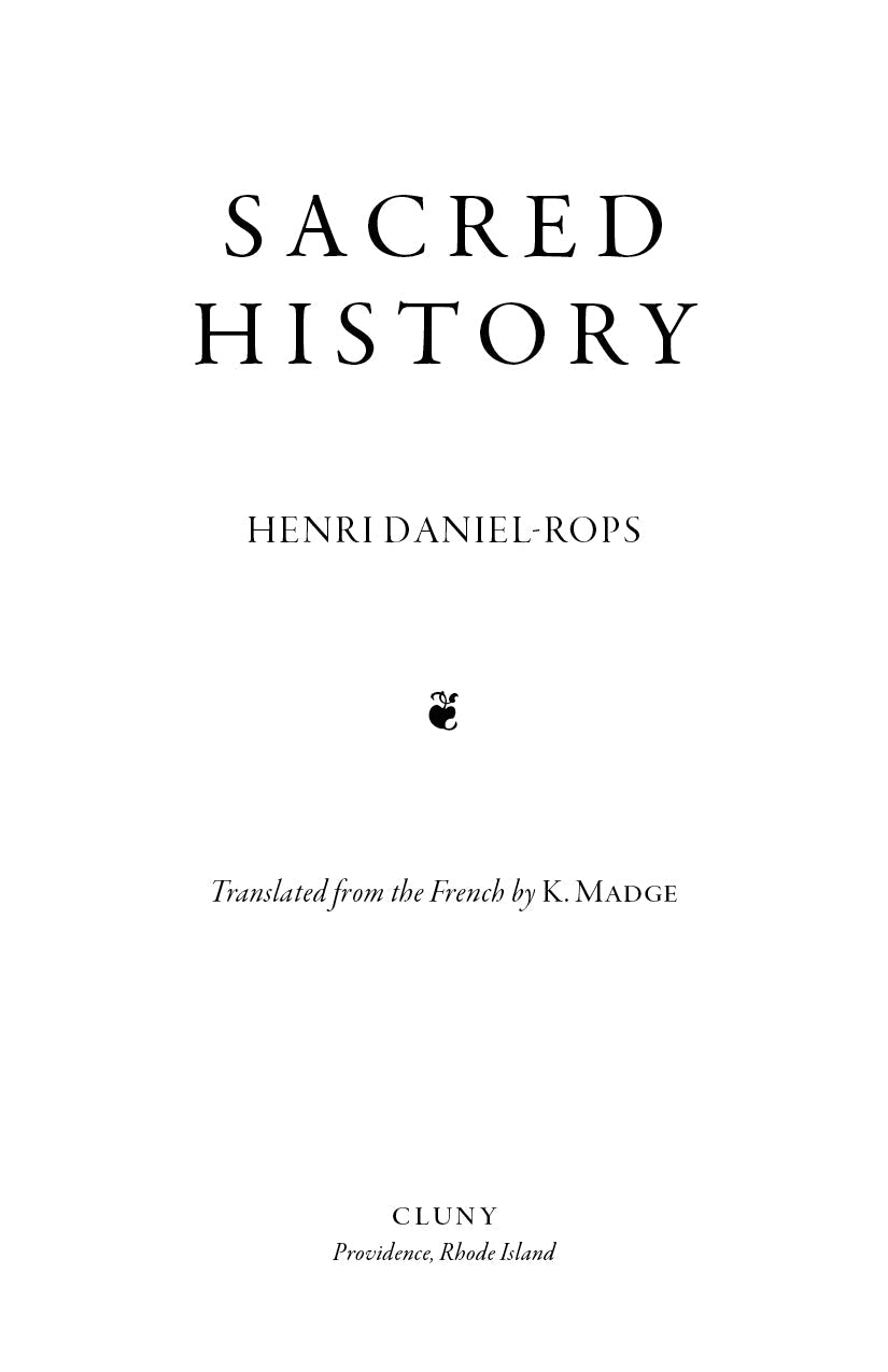 Sacred History title page with centered black text and small emblem
