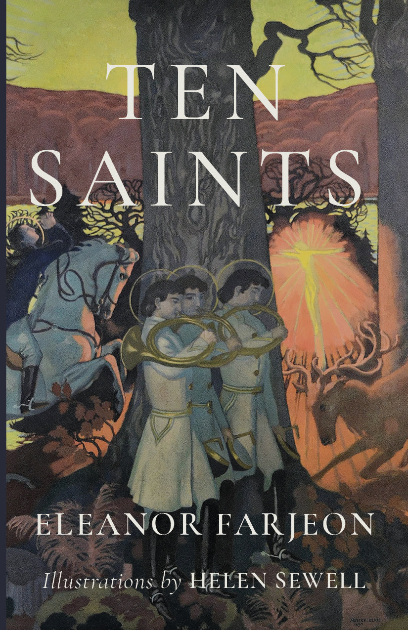 Ten Saints book cover with illustrated saints, large title, and author text