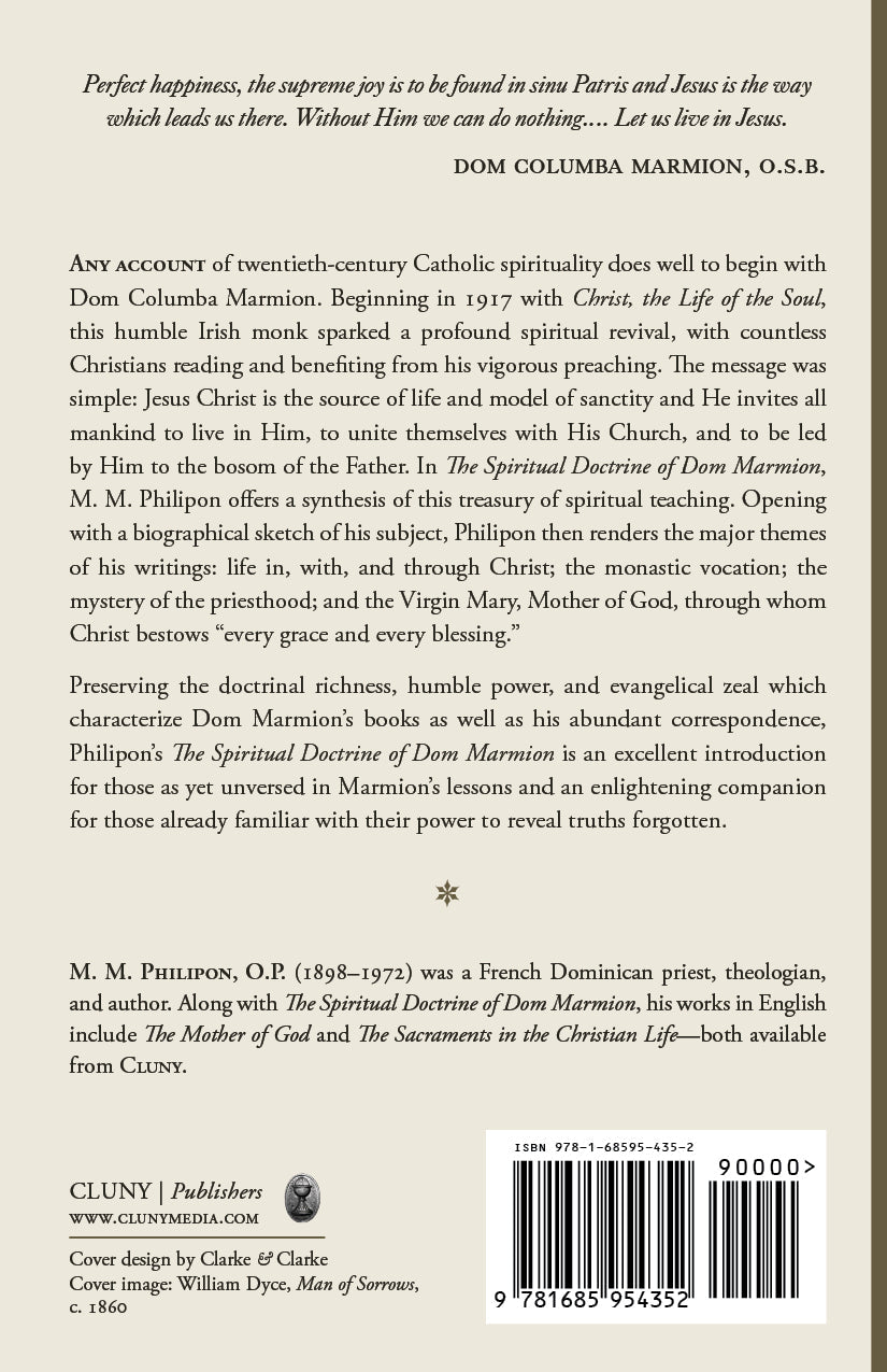 Back cover page with publication text and barcode for The Spiritual Doctrine of Dom Marmion