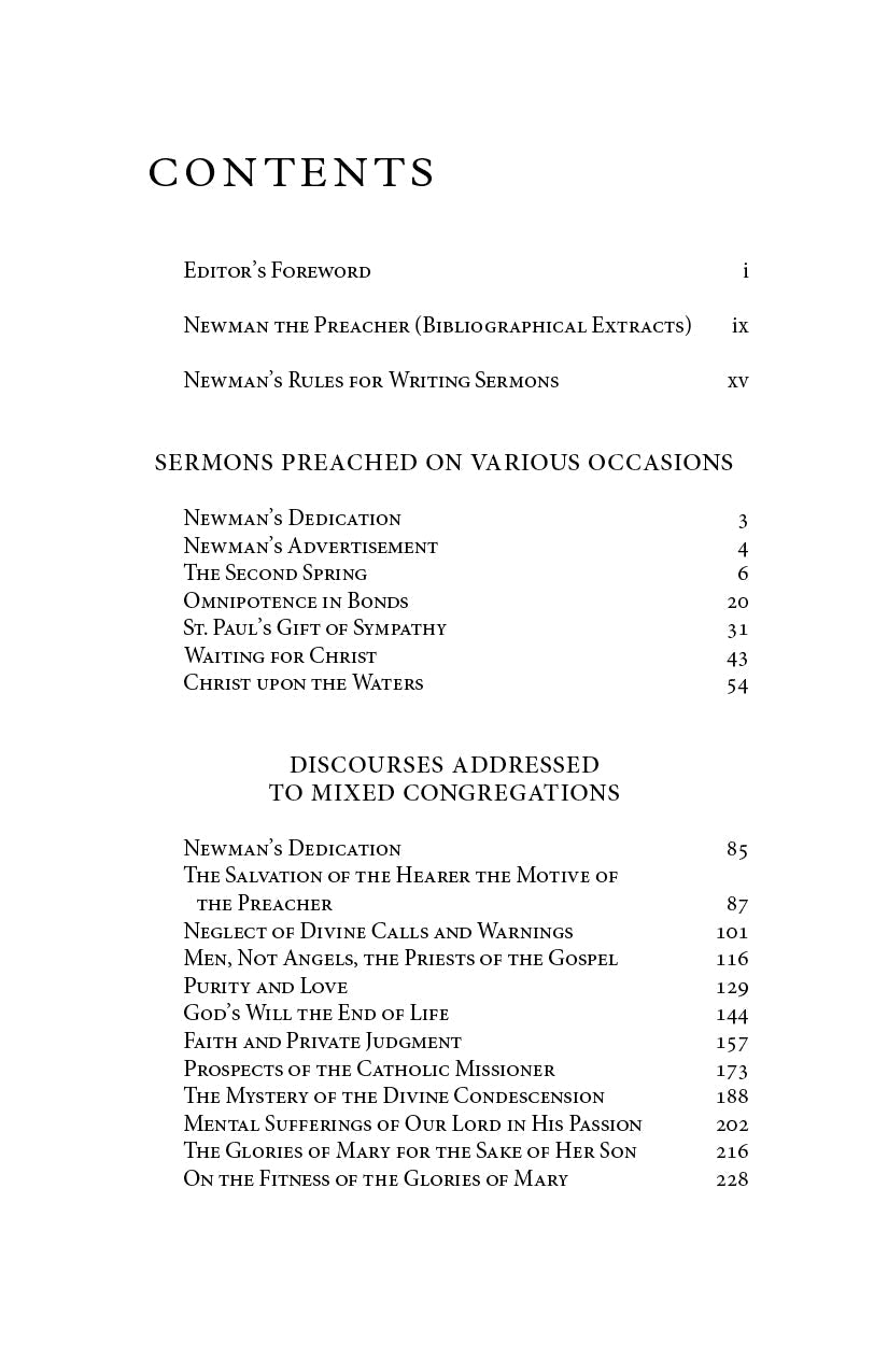 Book contents page with section titles and page numbers
