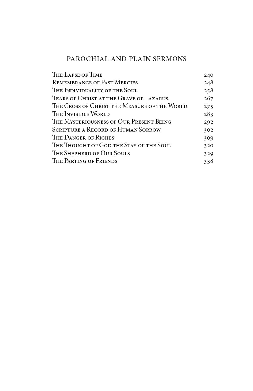Book page listing parochial and plain sermons with page numbers