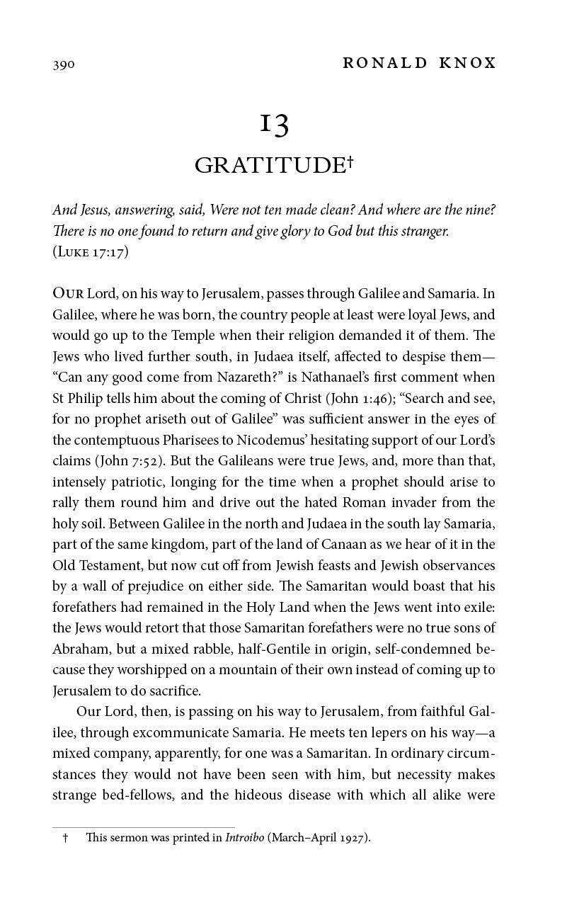 Sermons book page titled 'Gratitude' with Ronald Knox text.