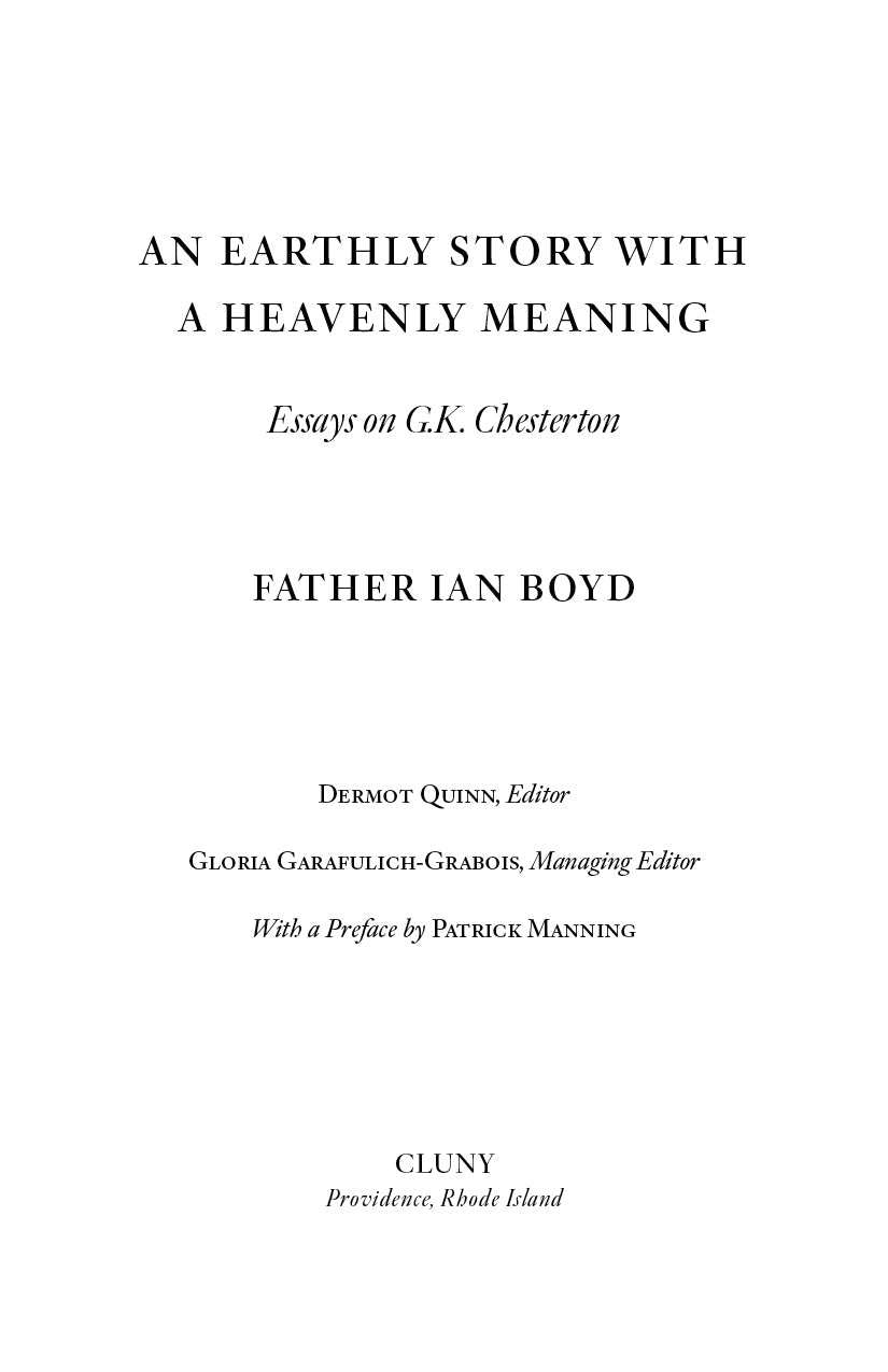 Book title page: An Earthly Story with a Heavenly Meaning, essays on G. K. Chesterton