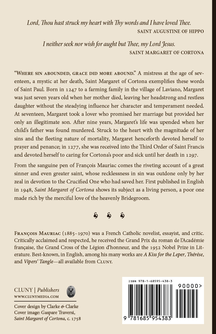 Saint Margaret of Cortona back cover with synopsis and barcode