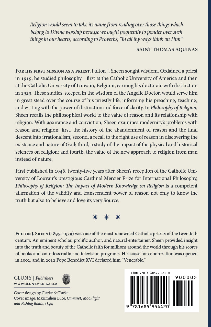Religion philosophy book back cover with synopsis quotes and barcode