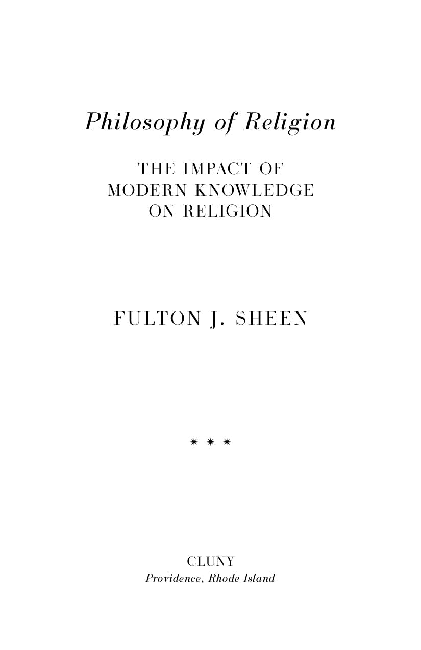 Religion philosophy book title page with Fulton J. Sheen