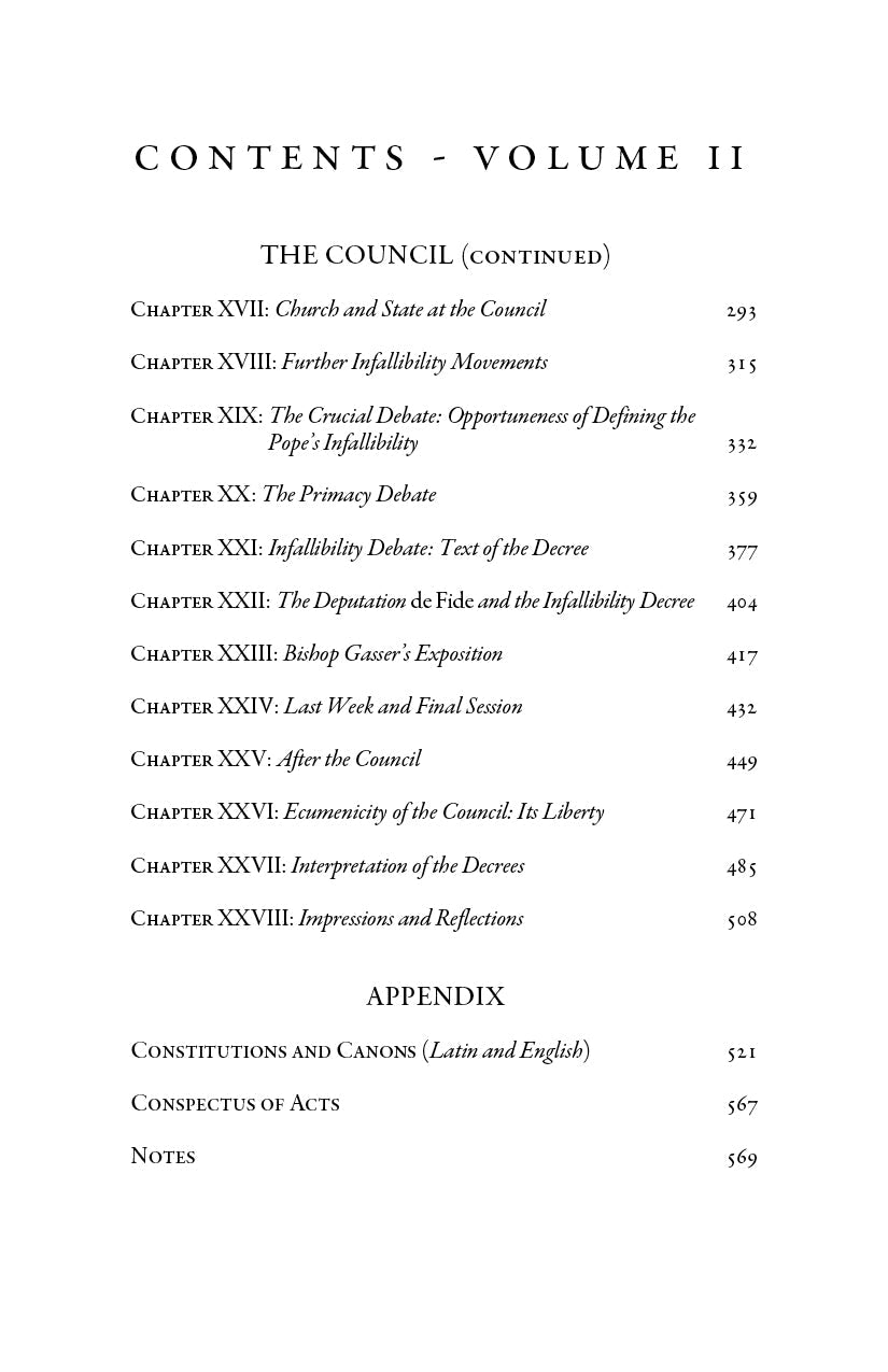 Volume II contents page listing chapters, appendix, notes