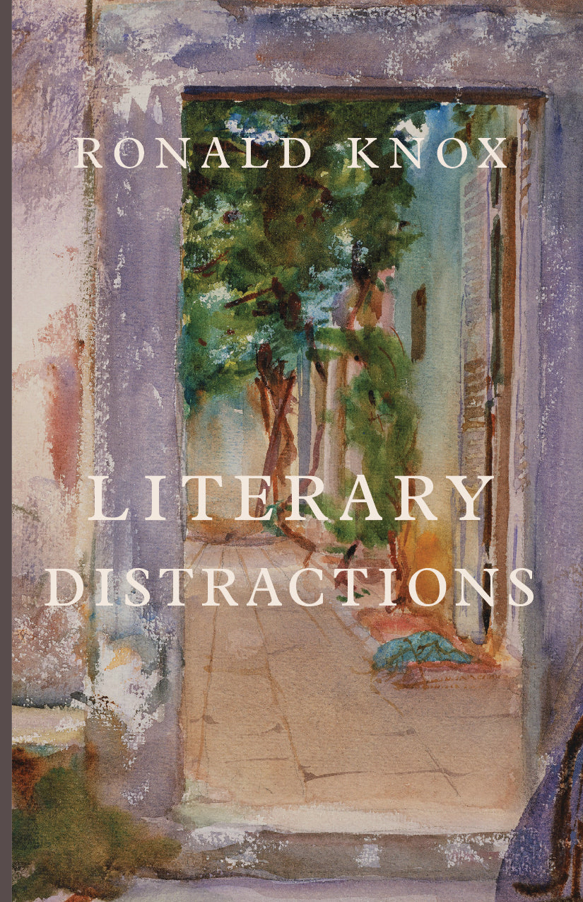 Literary Distractions book cover, Ronald Knox, illustrated doorway scene
