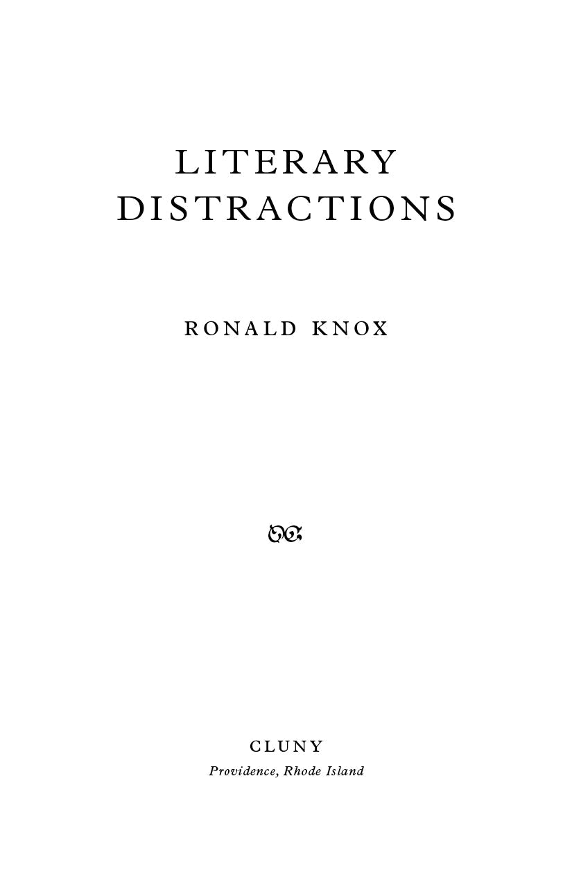 Literary Distractions title page, Ronald Knox, Cluny publisher imprint