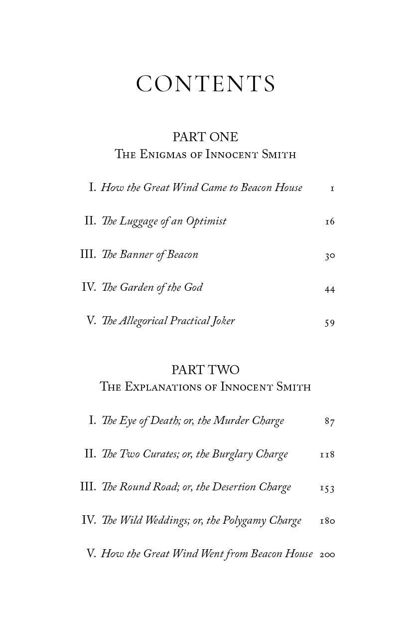Novel contents page listing sections and chapter headings