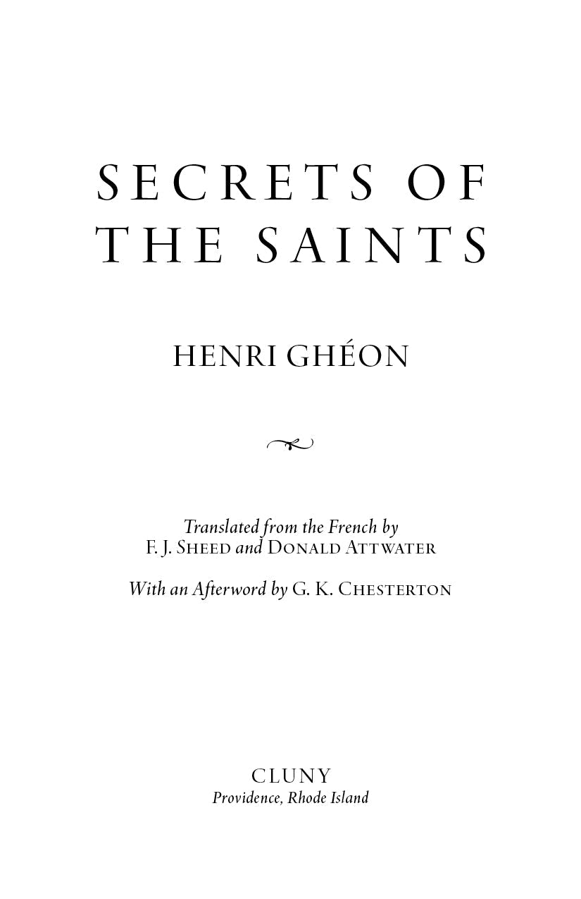 Book title page with large “SECRETS OF THE SAINTS” heading and author details