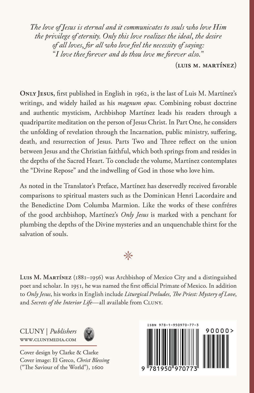 Only Jesus book back cover text with barcode and publisher details