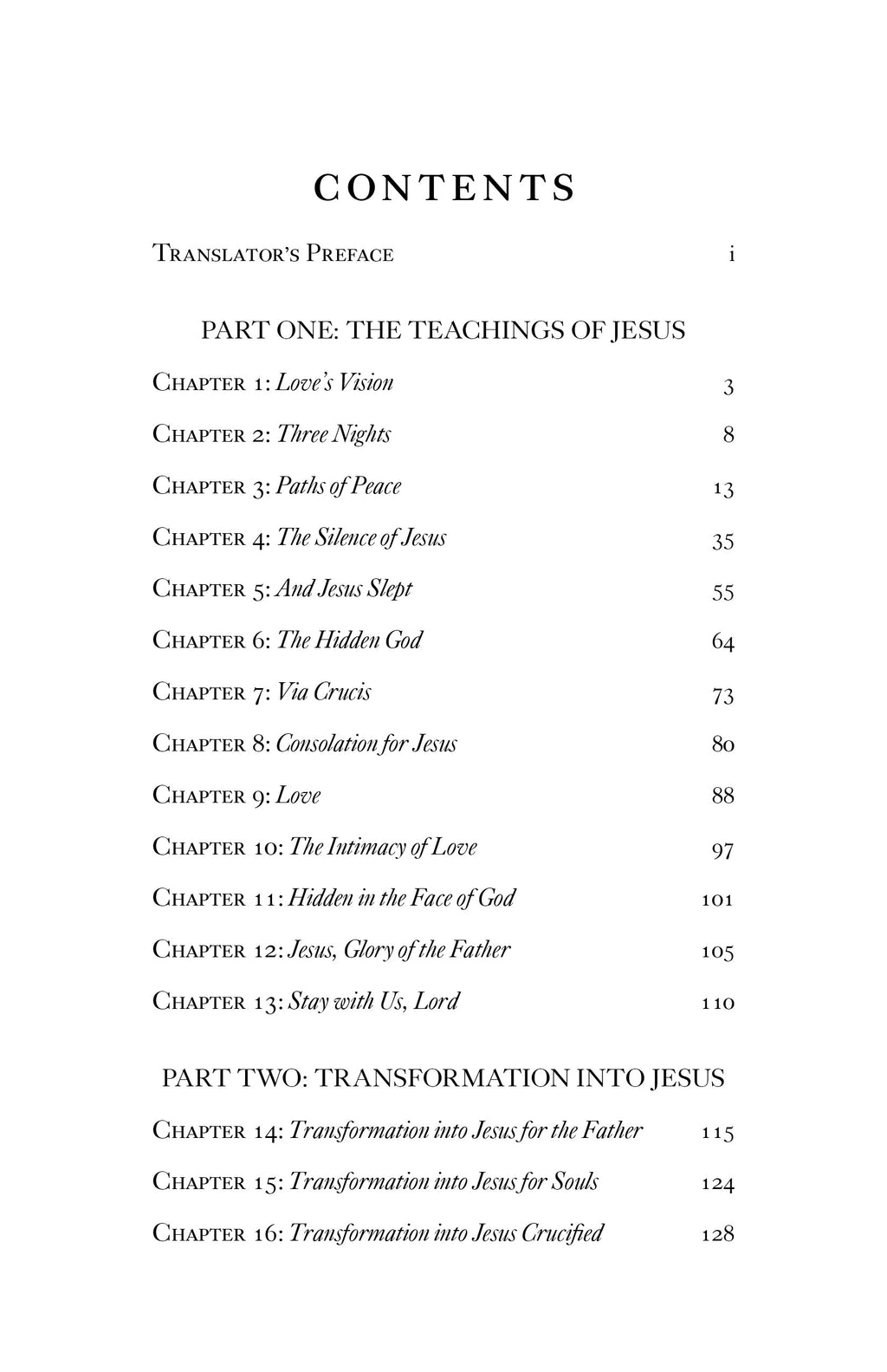 Only Jesus contents page listing chapters and page numbers