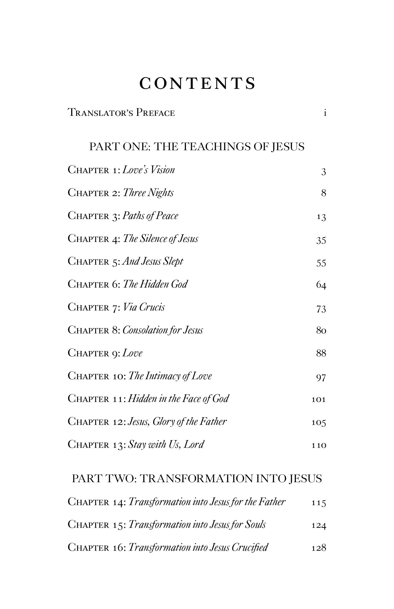 Only Jesus contents page listing chapters and page numbers