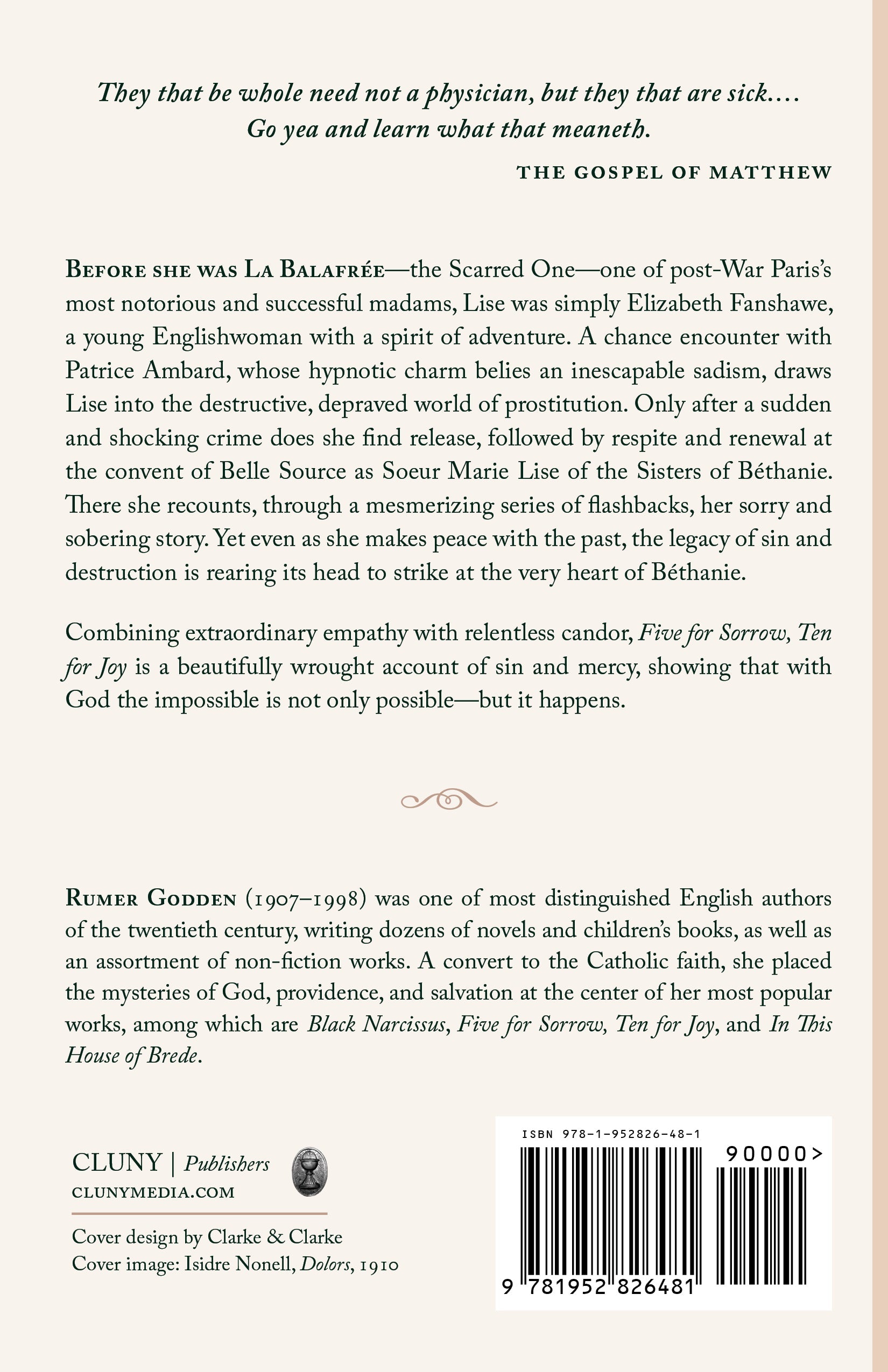 Five for Sorrow, Ten for Joy novel back cover with synopsis, author note, and barcode