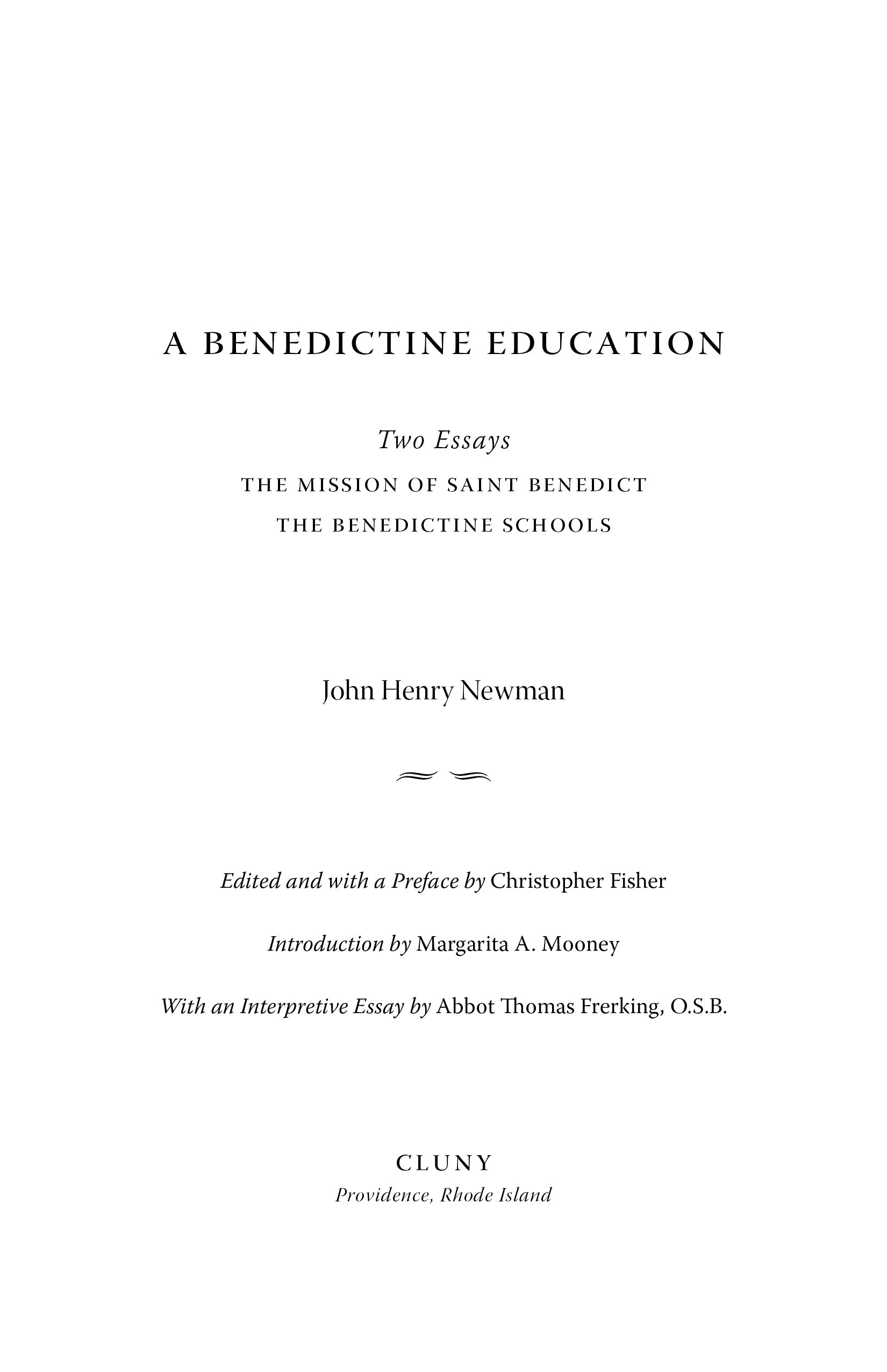 Book title page with 'A Benedictine Education' and author John Henry Newman