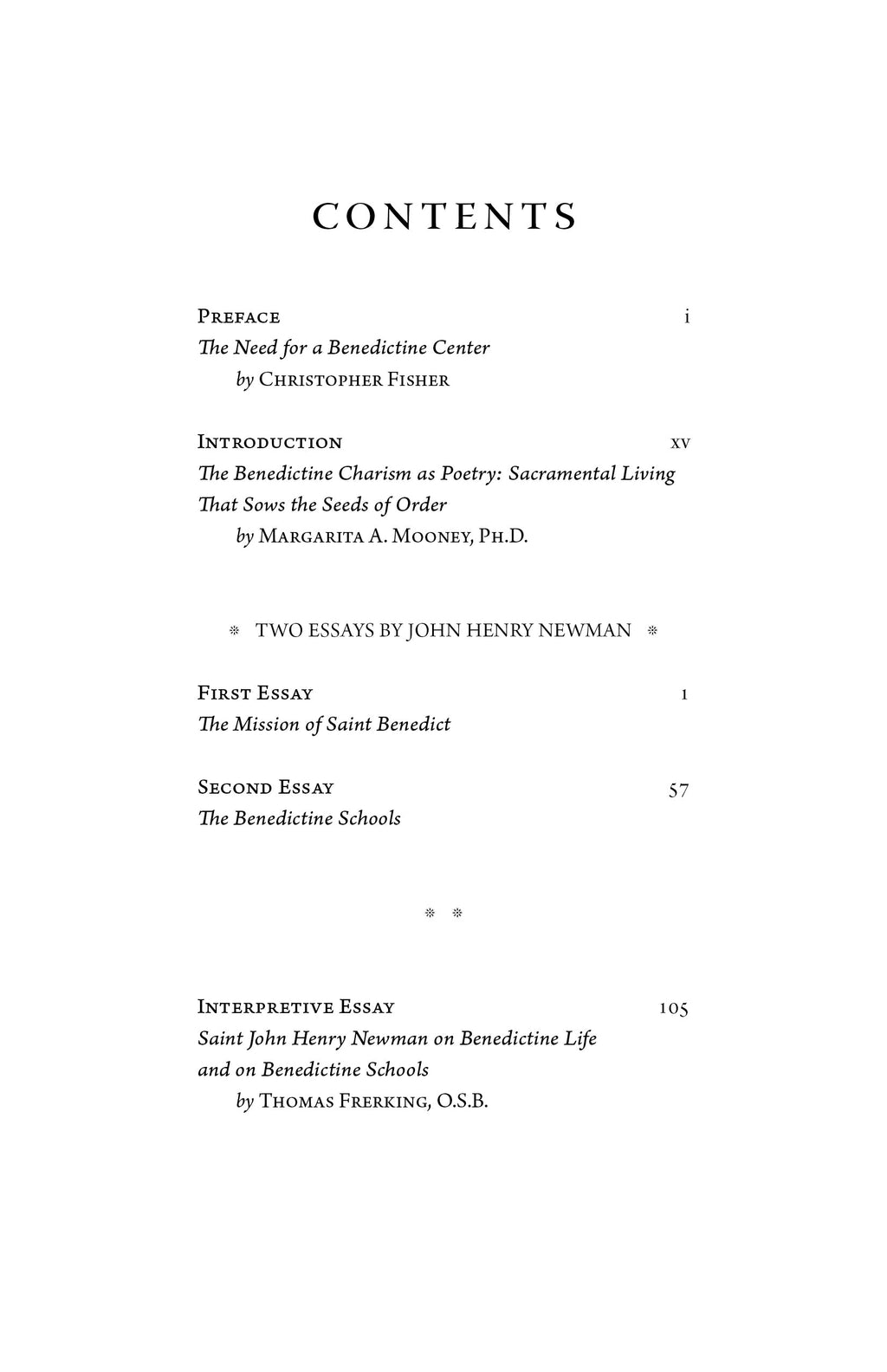 Book contents page listing preface and essay sections