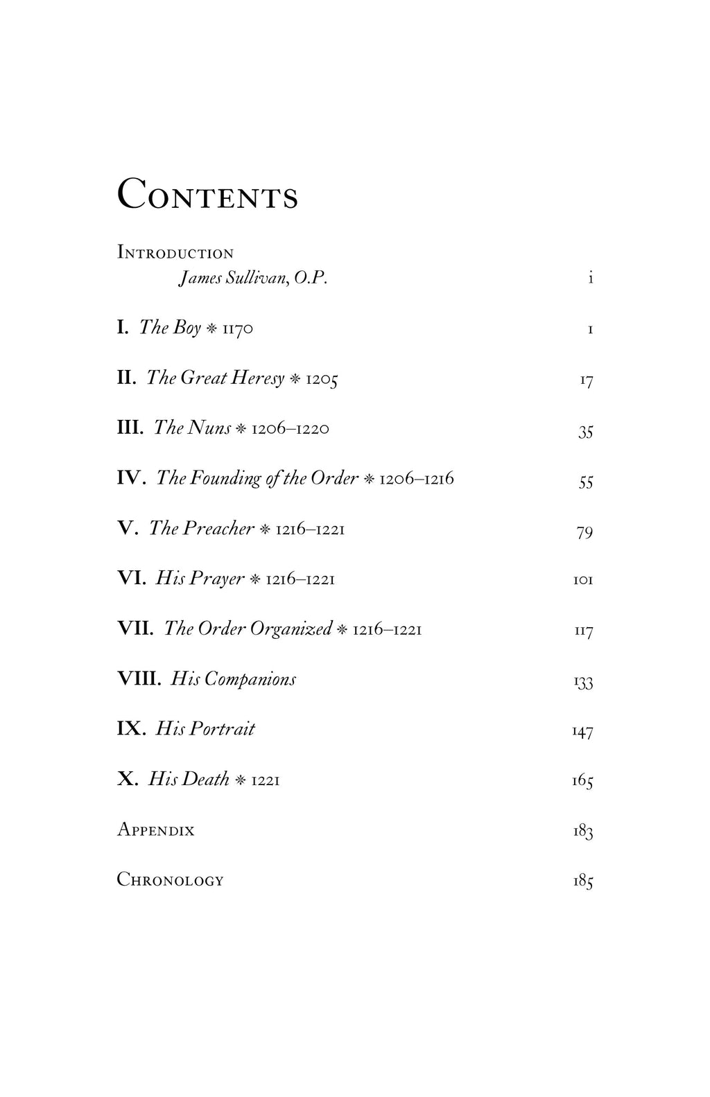 Book contents page listing chapter titles I–X with page numbers