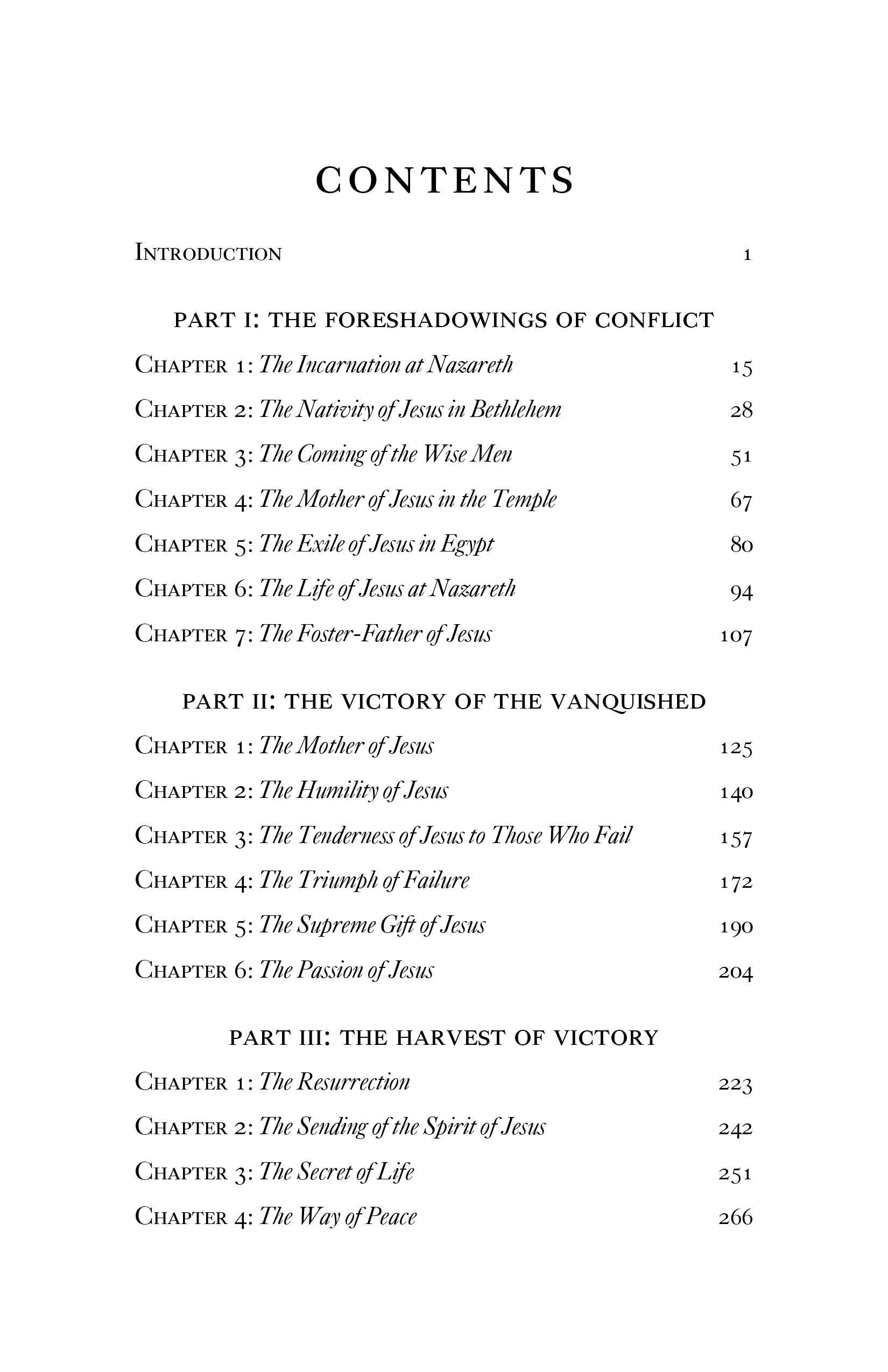 Book contents page listing chapters and page numbers