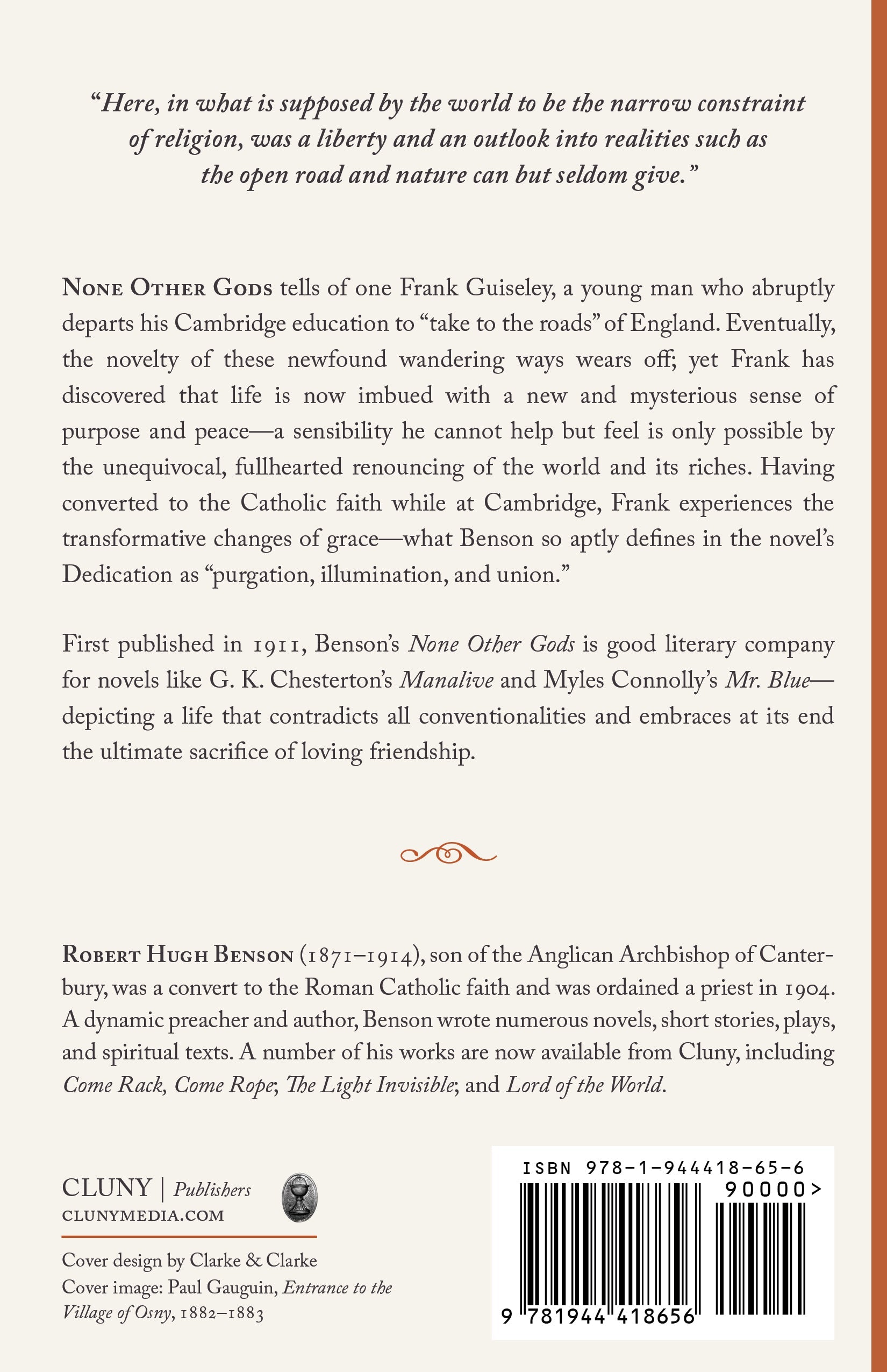 Novel back cover with synopsis text, publisher Cluny Media logo, and barcode