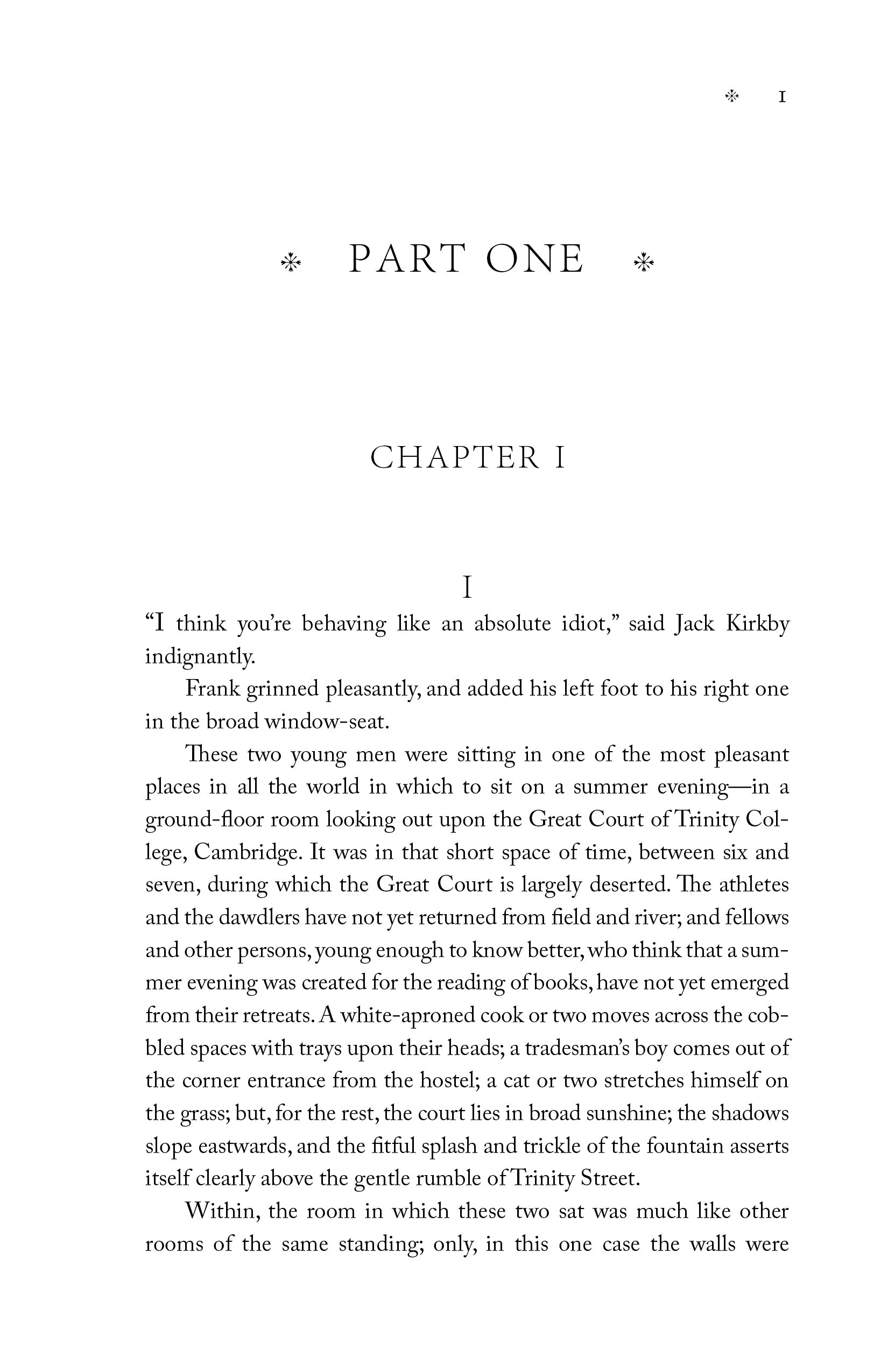 Novel page with chapter heading “Part One” and “Chapter I” text
