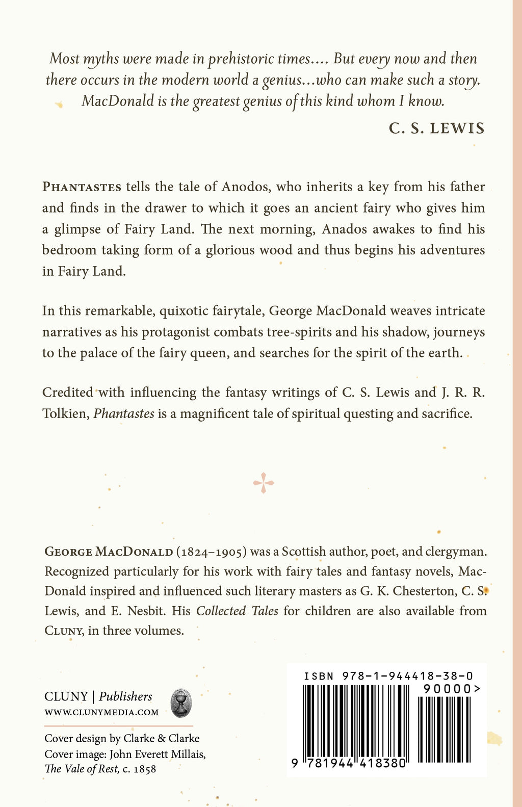 Phantastes back cover with text, publisher details, and barcode