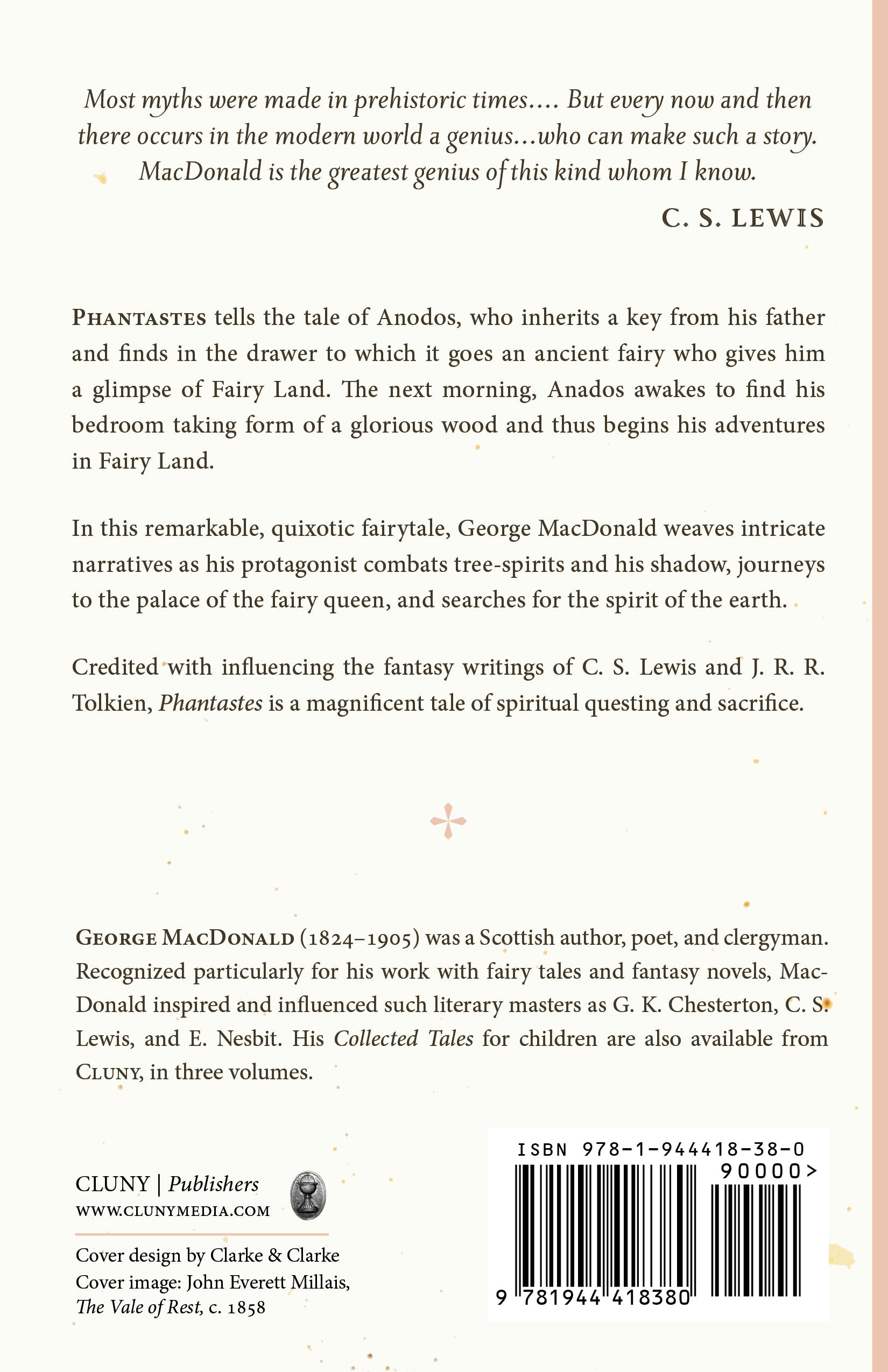 Phantastes back cover with text, publisher details, and barcode