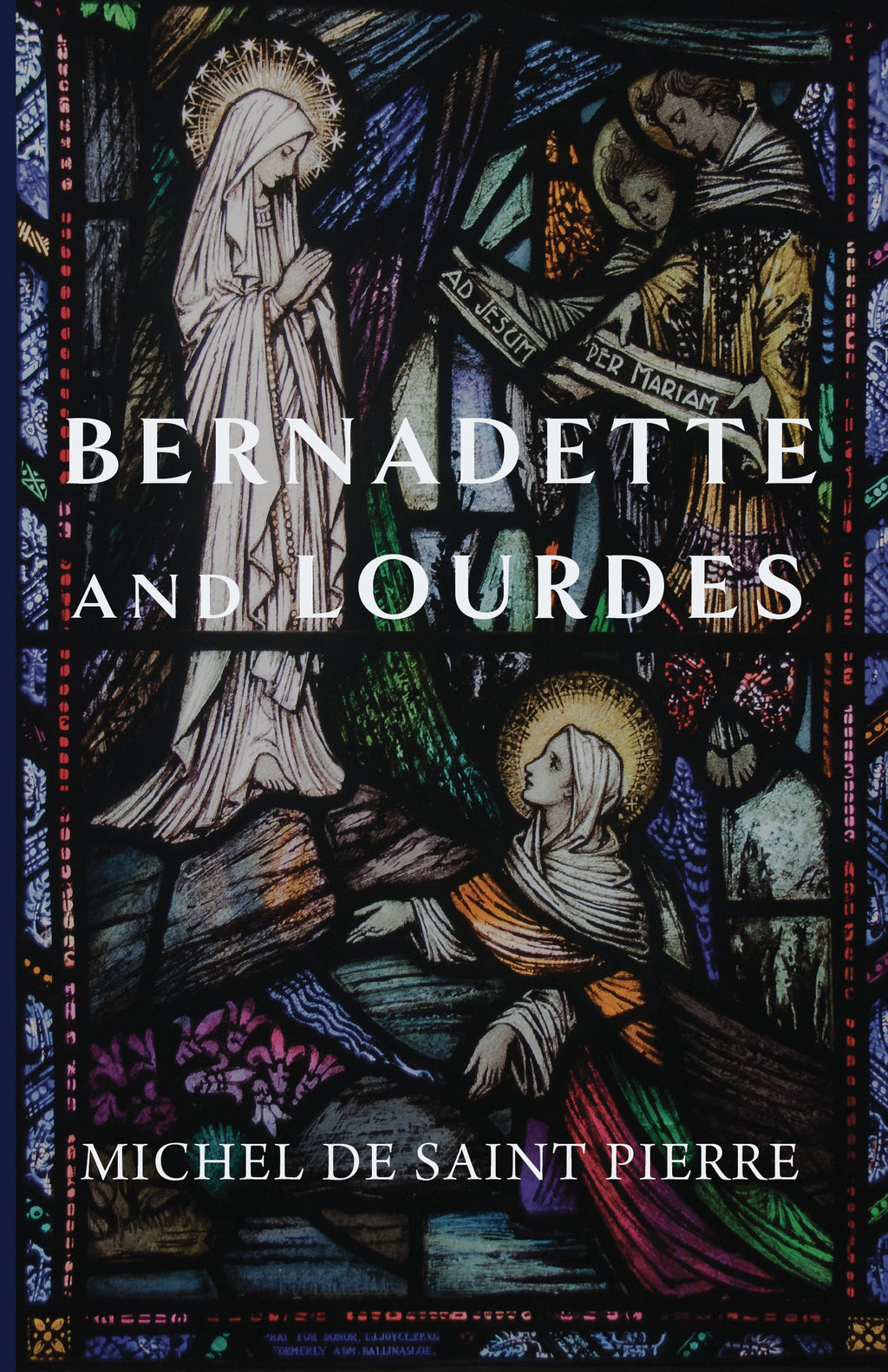 Religious book cover with standing figures and the title “Bernadette and Lourdes”