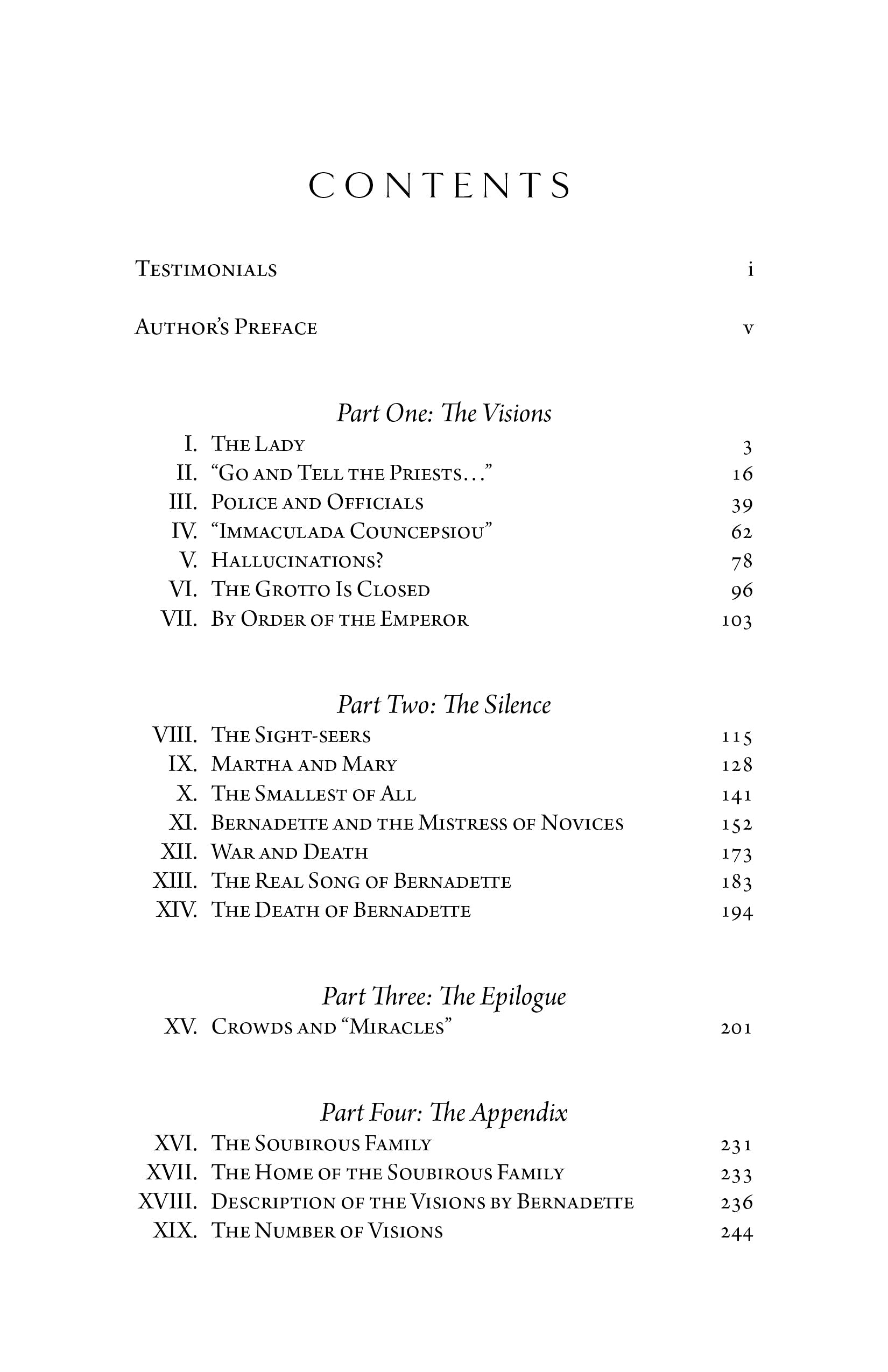 Religious book contents page with a numbered chapter list under “Contents”