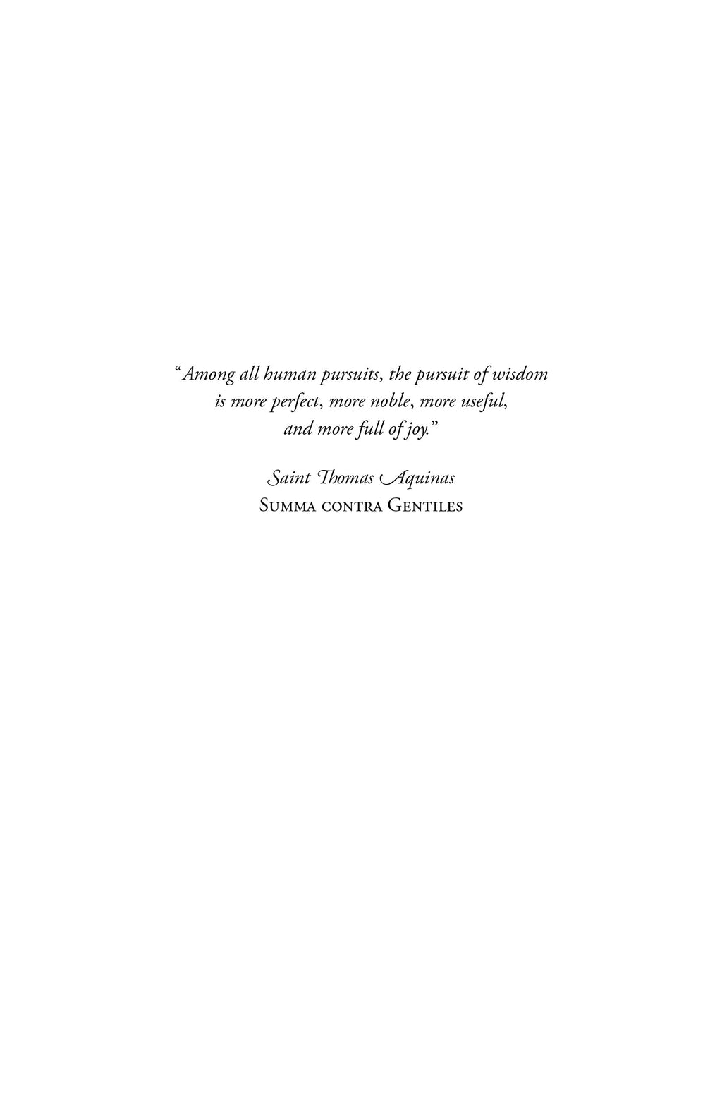 Quote page with Saint Thomas Aquinas and “Summa contra Gentiles”