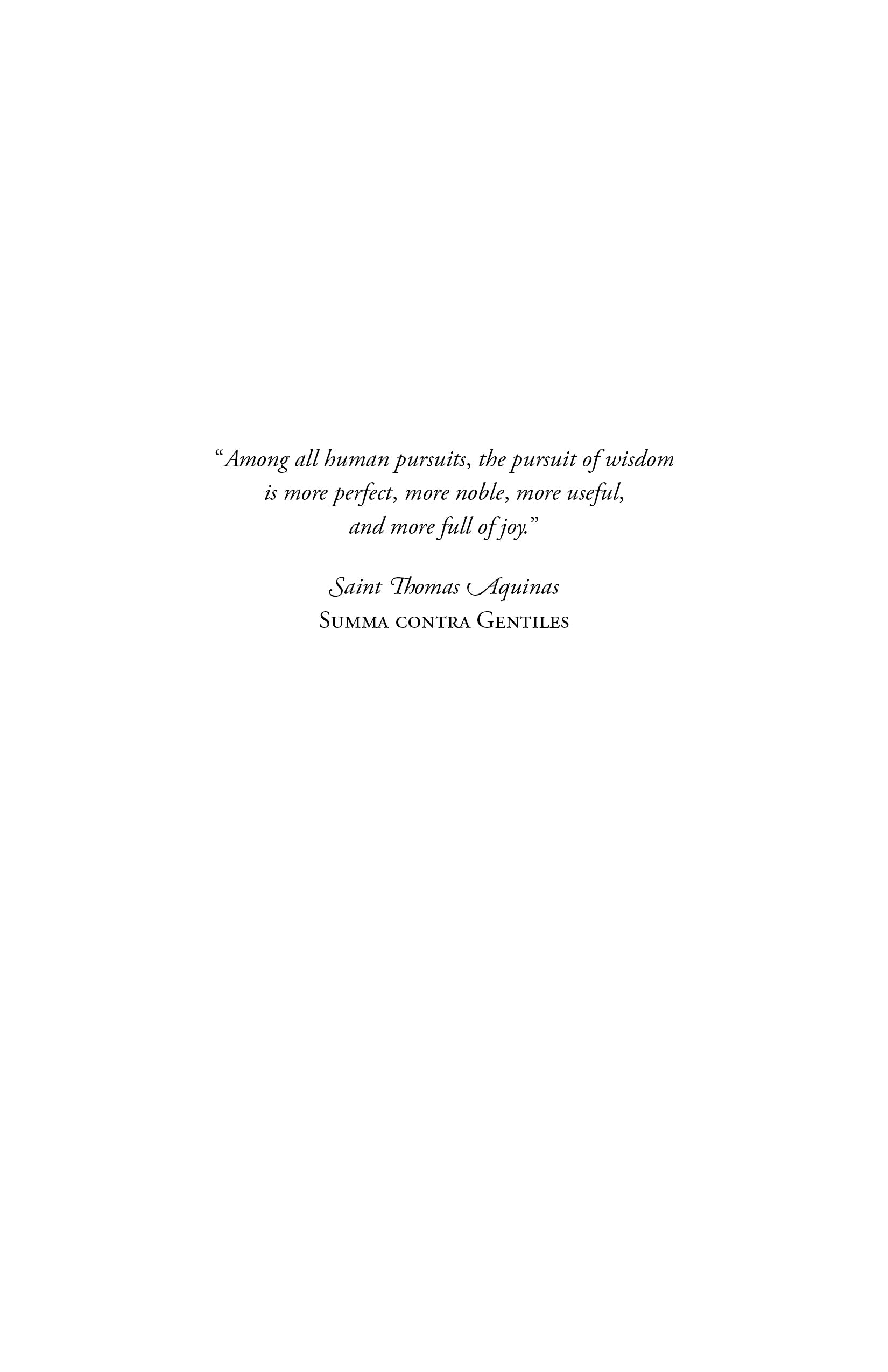 Quote page with Saint Thomas Aquinas and “Summa contra Gentiles”