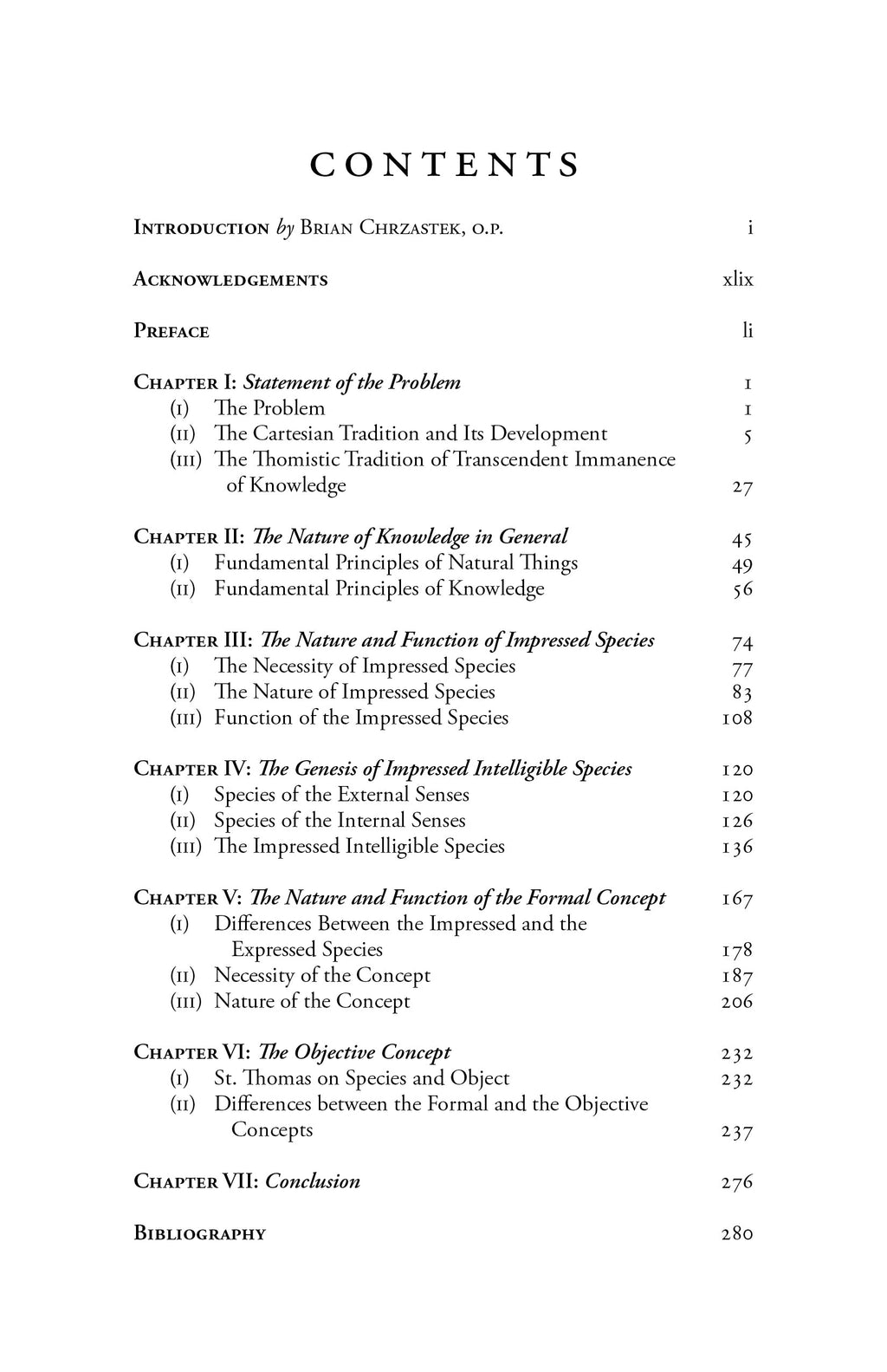 Table of contents page listing chapter titles and page numbers