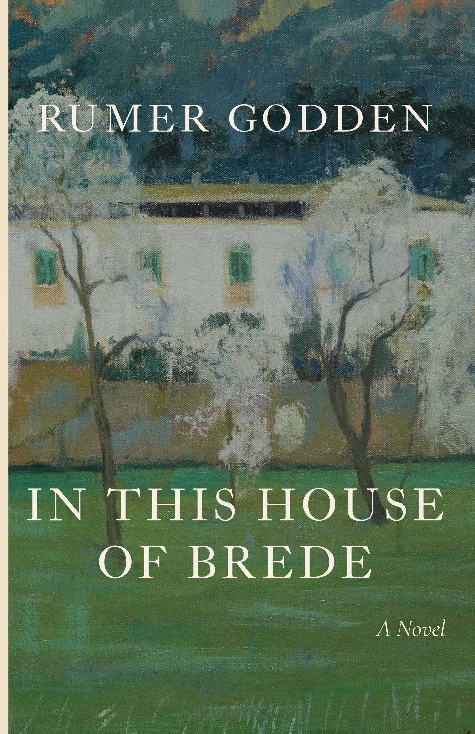 Novel book cover titled 'In This House of Brede' with green landscape artwork