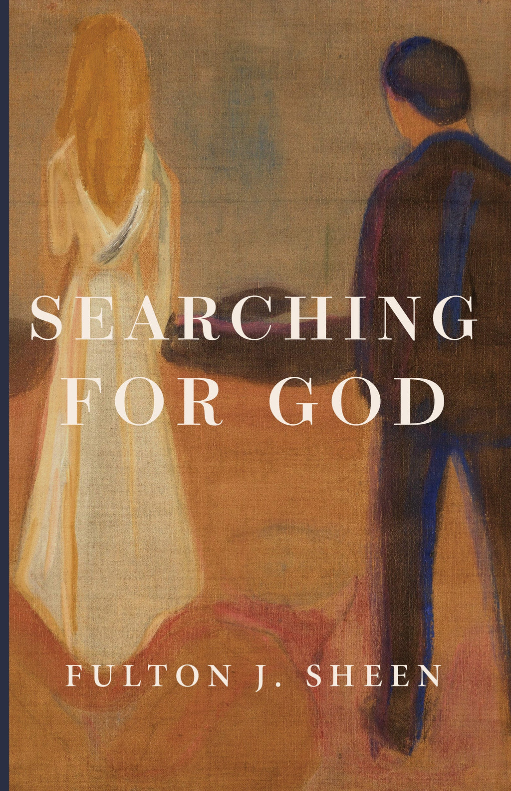 Book cover with two illustrated figures, title text SEARCHING FOR GOD, Fulton J. Sheen.