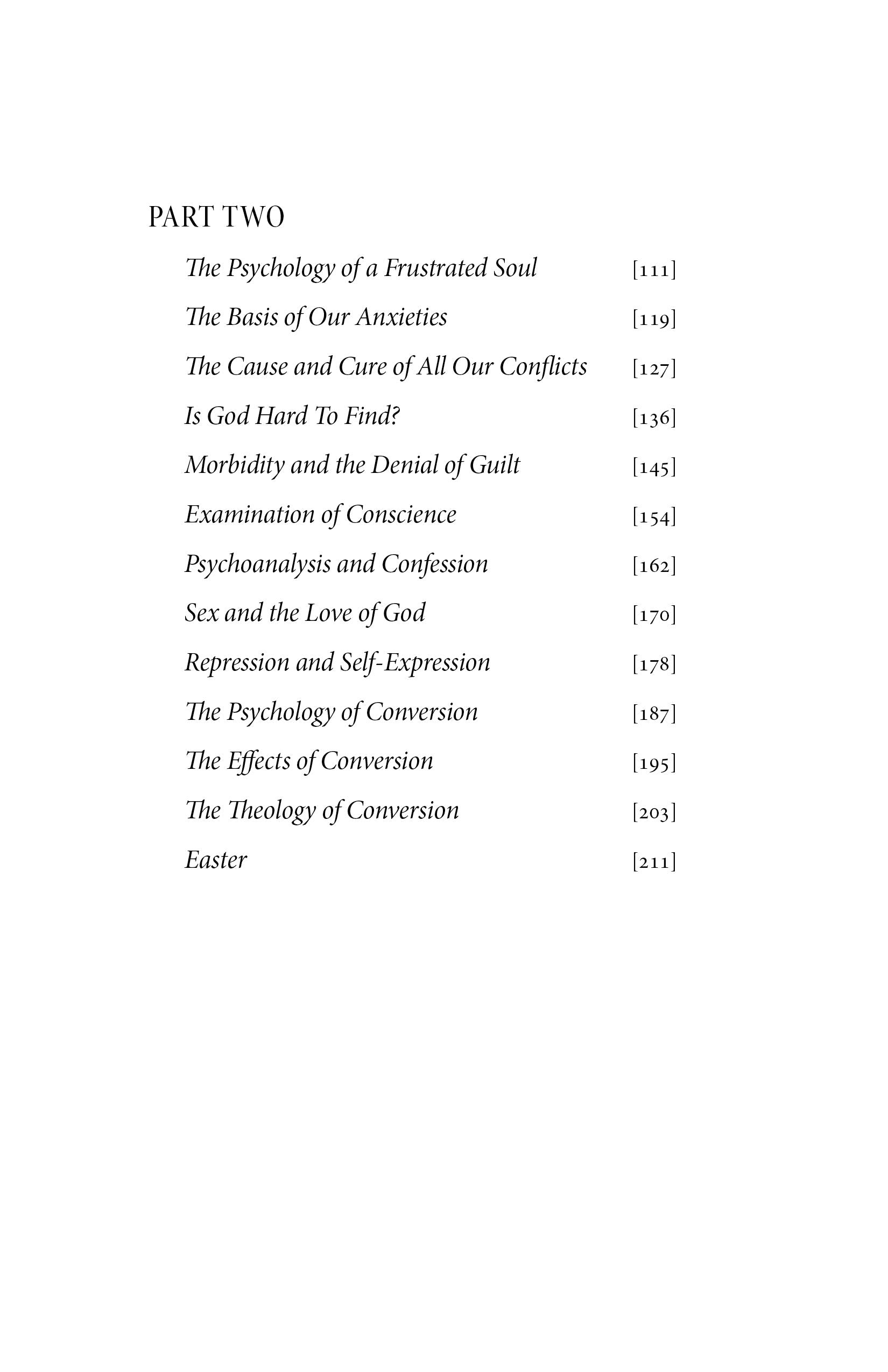 Book contents page listing Part Two chapter titles and page numbers.